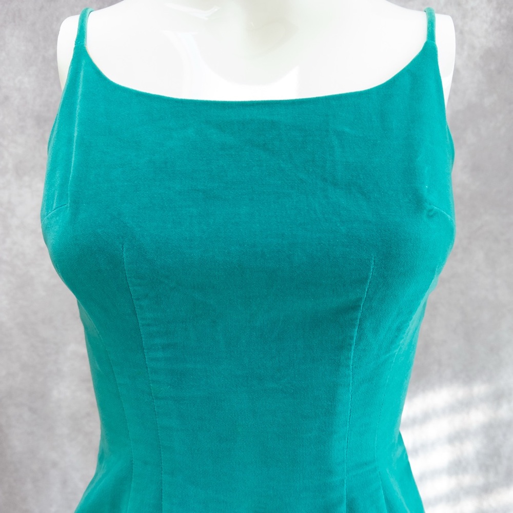 Vintage 1950s Joan Miller for Glen Teal Cotton Velveteen Sheath Dress ~24” waist - Picture 7 of 9